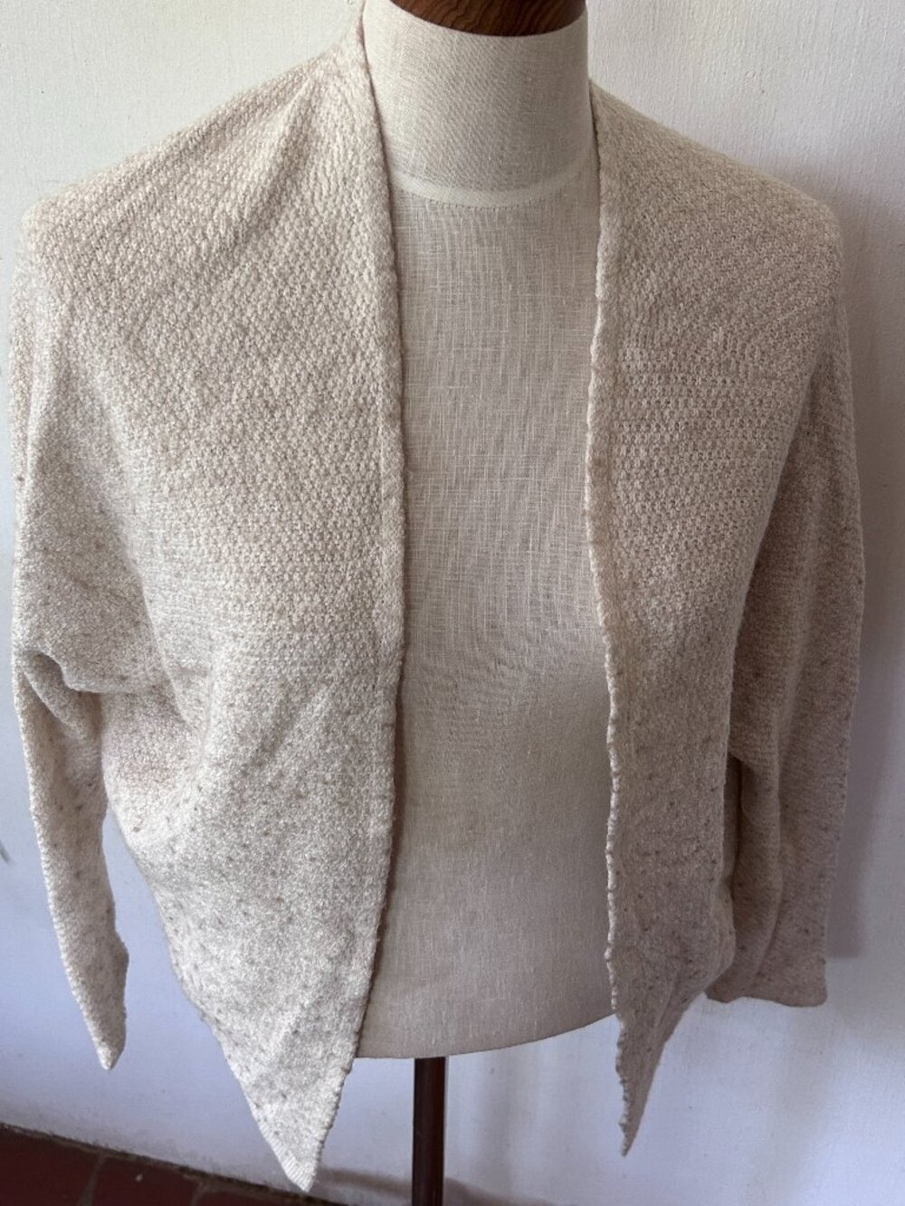 Made in Italy Poncho Cardigan Womens Medium Cream Wool Blend Luxe Neutral